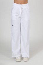 Spodnie medyczne damskie Premium Szerokie White/ Białe