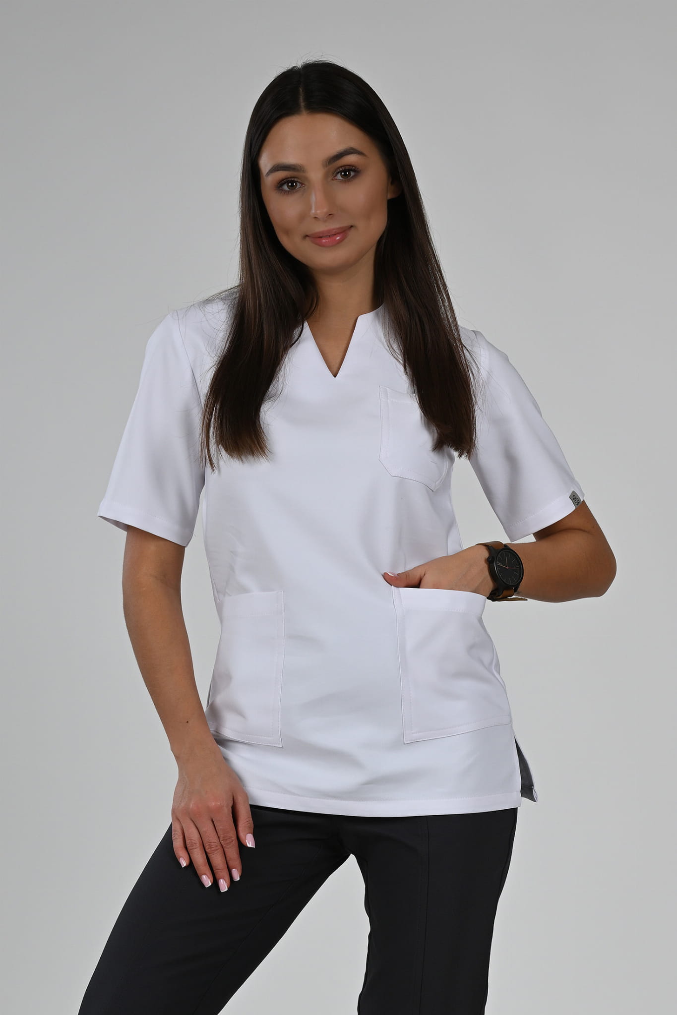 Bluzka medyczna damska Premium Scrubs V-Neck White/ Biała