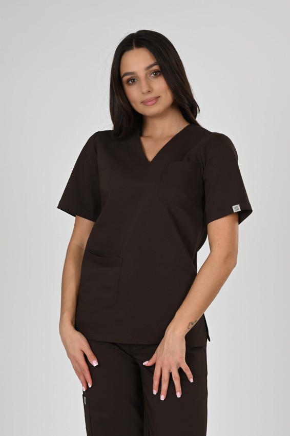 Bluzka medyczna damska premium Scrubs Basic Chocolate/ Brązowa
