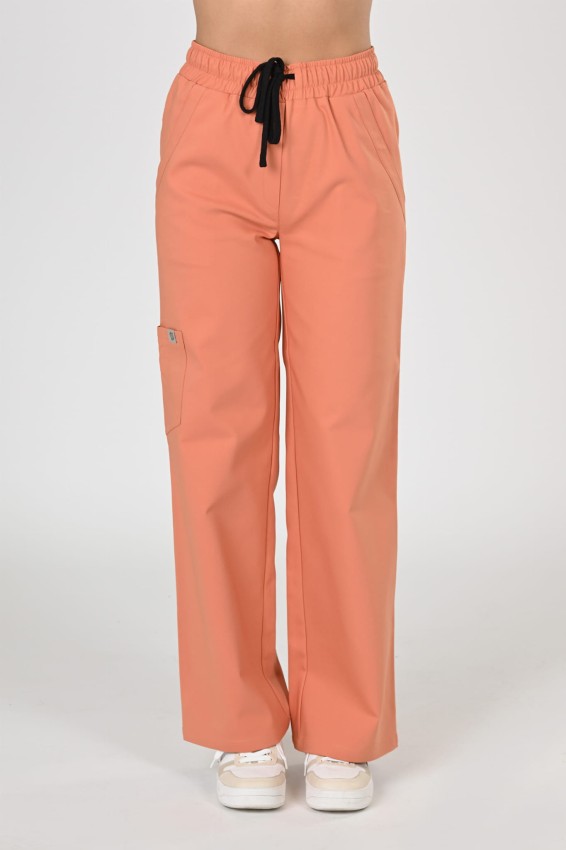Spodnie medyczne damskie Premium Szerokie Peach/ Brzoskwiniowe