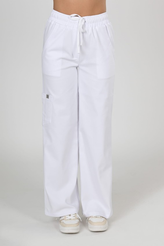 Spodnie medyczne damskie Premium Szerokie White/ Białe