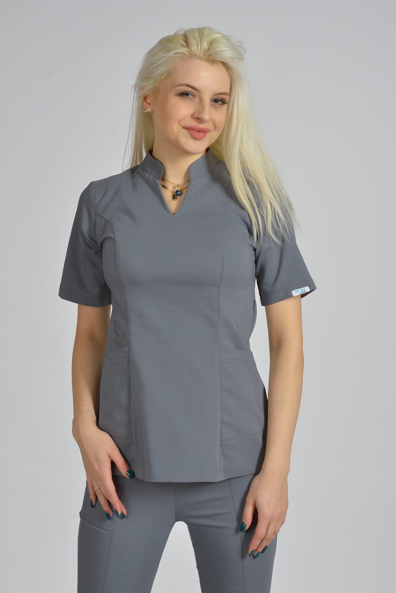 Bluzka medyczna damska Premium Scrubs stójka Gray/ Szara