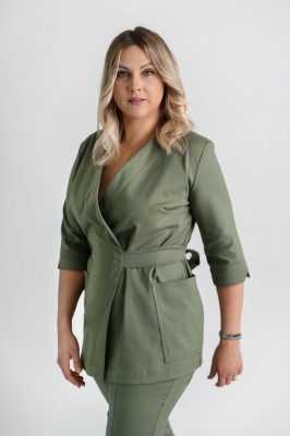 Bluzka medyczna damska kopertowa Premium Scrubs Olive/ Oliwkowa