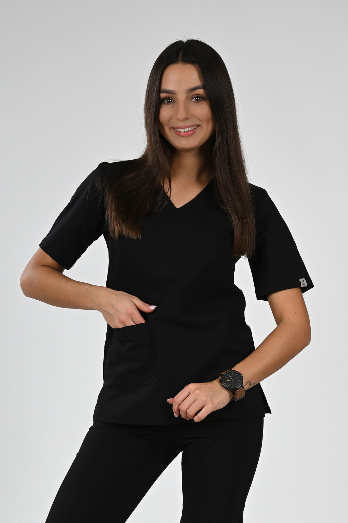 Bluzka medyczna damska Premium Scrubs Basic Black/ Czarna
