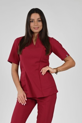 Bluzka medyczna damska PREMIUM Scrubs stójka Magnat/ Burgund