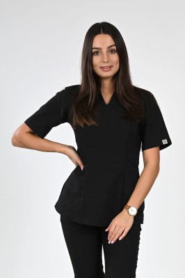 Bluzka medyczna damska PREMIUM Scrubs stójka Black/ Czarna