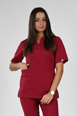 Bluzka medyczna damska Premium Scrubs V-Neck Magnat/ Burgund
