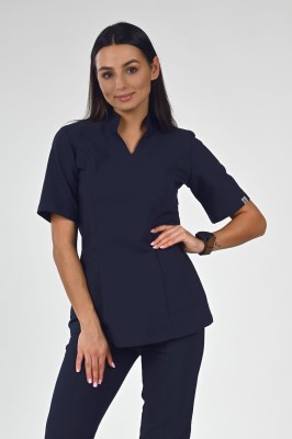 Bluzka medyczna damska PREMIUM Scrubs stójka Navy Blue/ Granatowa