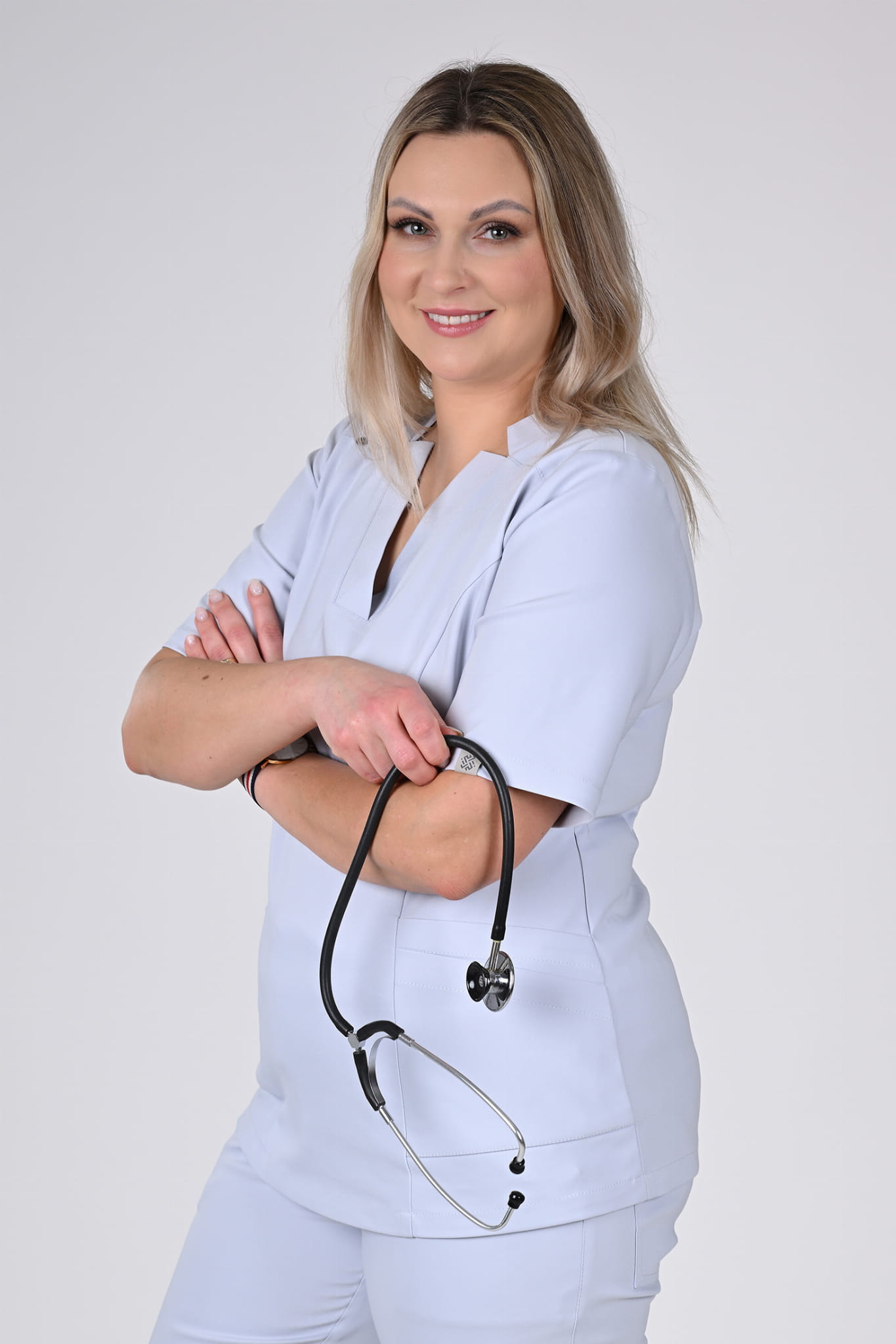 Bluzka medyczna damska Premium Scrubs GlamPuls Warm Gray/ Jasnoszara