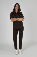 Bluzka medyczna damska Premium Scrubs V-Neck Chocolate