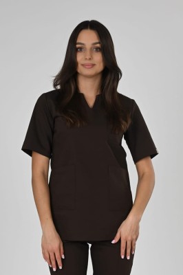 Bluzka medyczna damska Premium Scrubs V-Neck Chocolate/ Brązowa