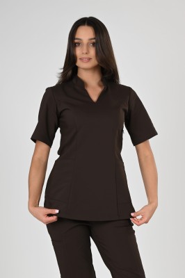 Bluzka medyczna damska Premium Scrubs stójka Chocolate/ Brązowa