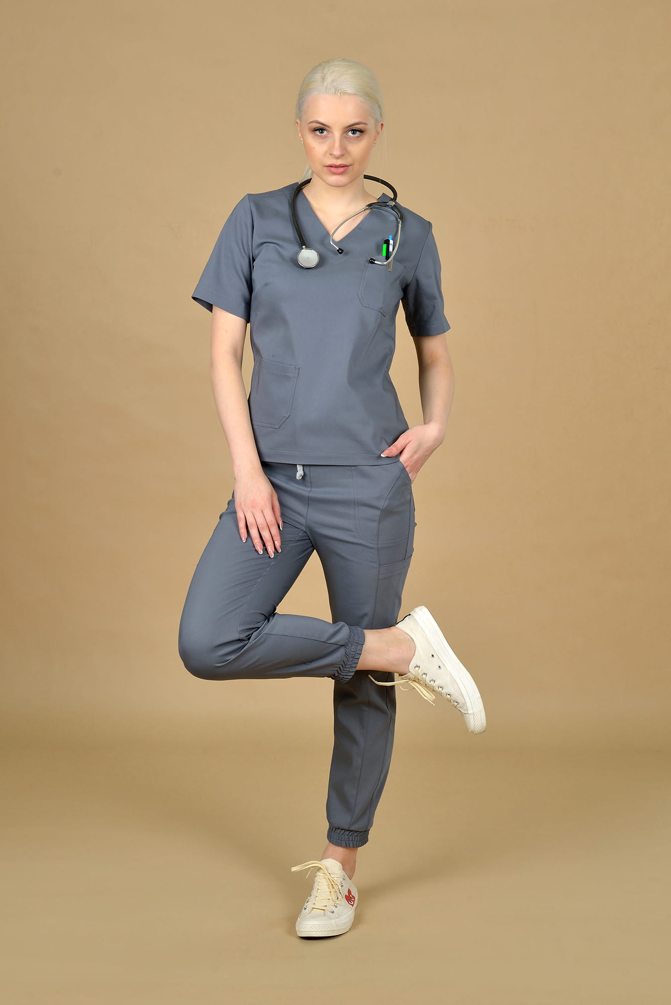 Bluzka medyczna damska Premium Scrubs Basic Gray/ Szara