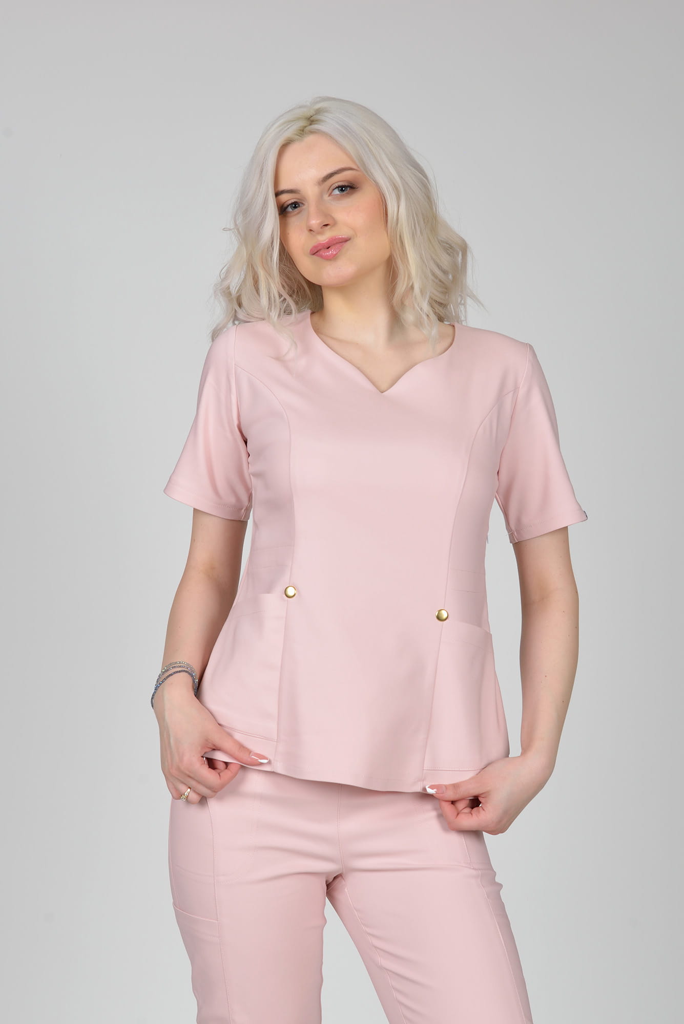 Bluzka medyczna damska Premium Scrubs GlamComfort Light Apricot/ Jasnoróżowa