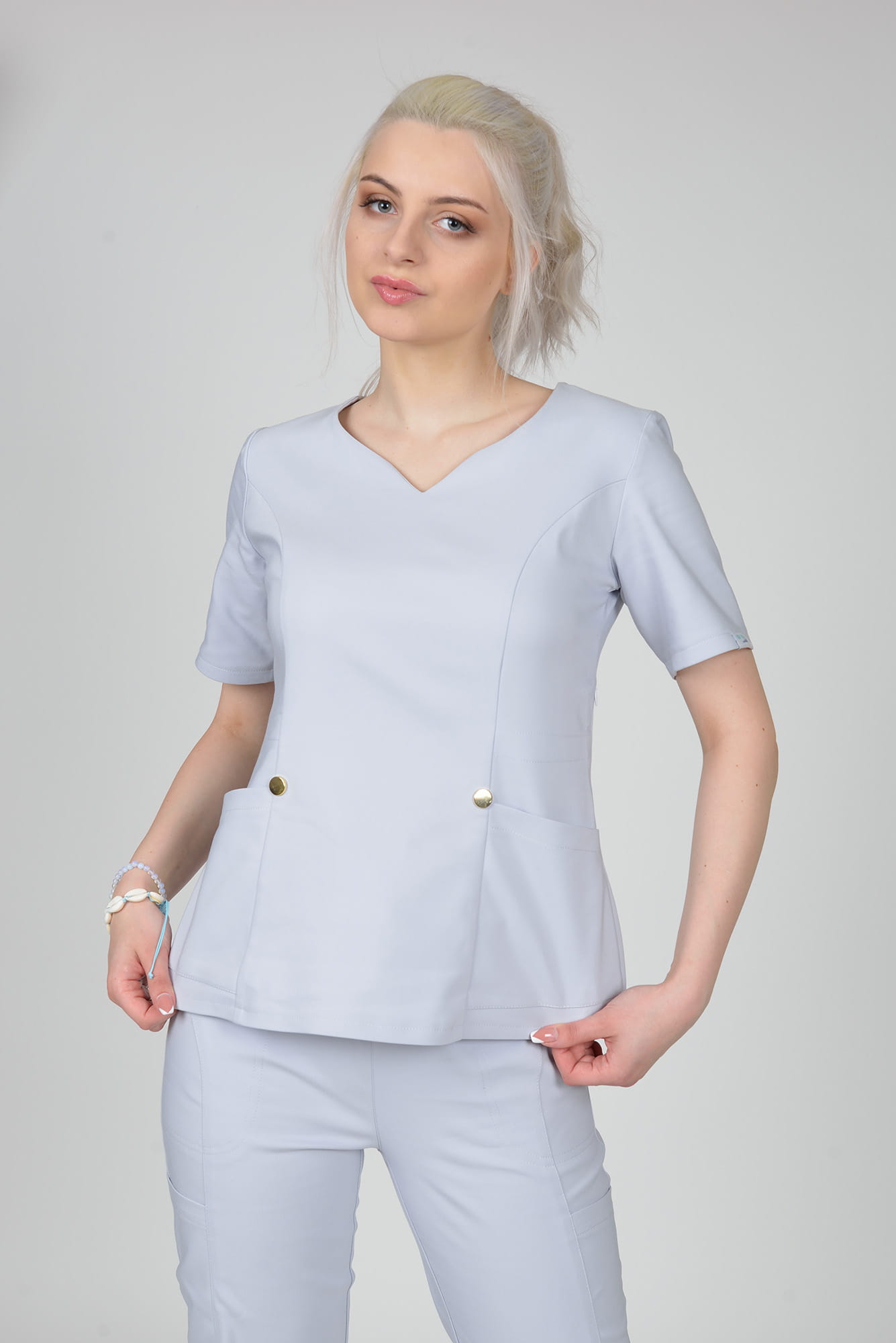 Bluzka medyczna damska Premium  Scrubs GlamComfort Warm Gray/ Jasnoszara