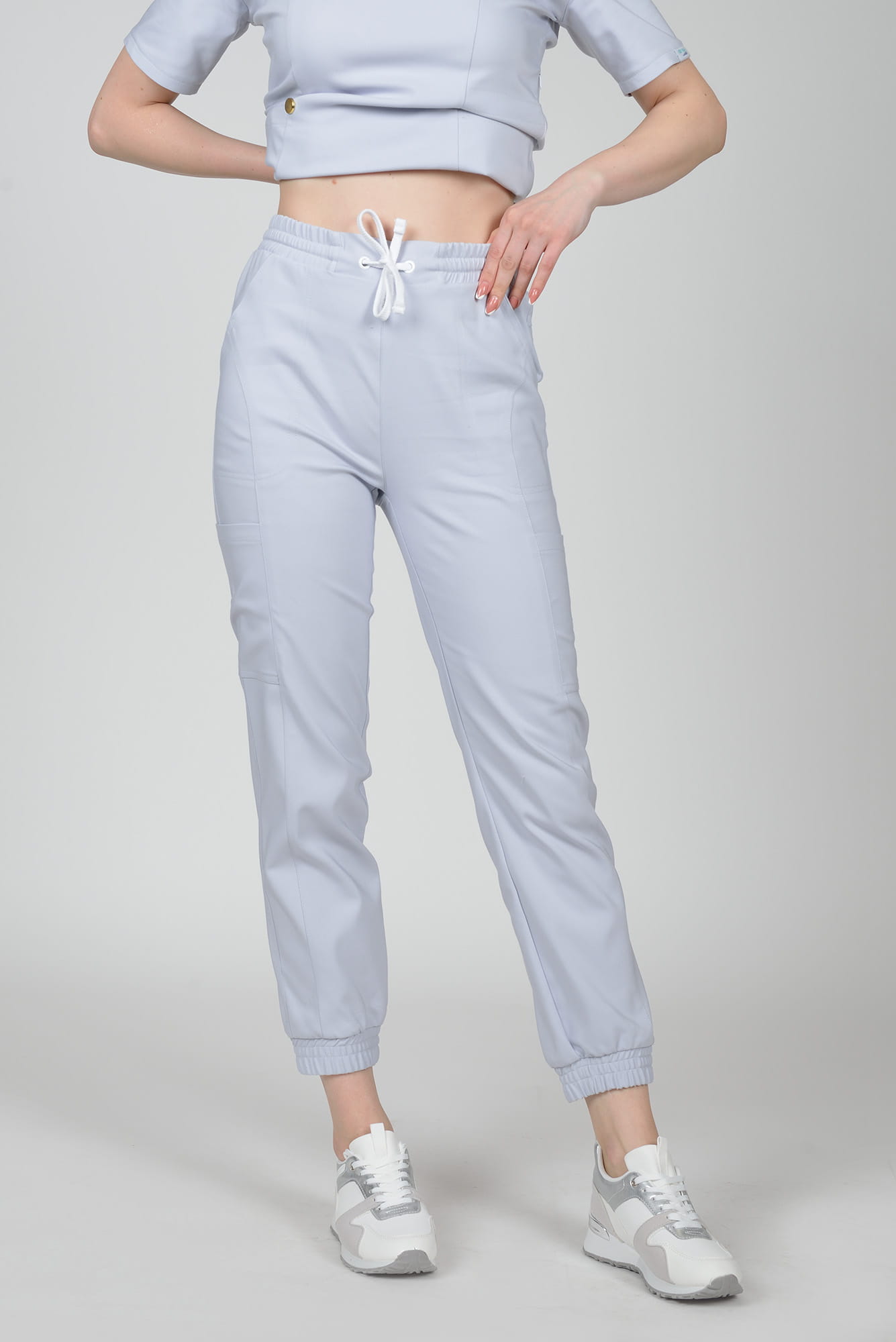 Spodnie medyczne joggery damskie Premium Scrubs Basic Warm Gray/ Jasnoszare