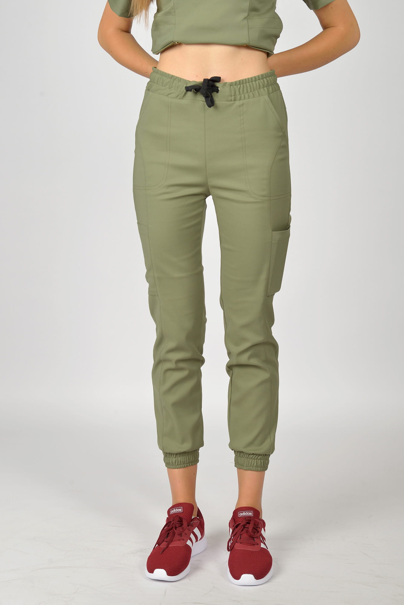 Spodnie medyczne joggery damskie Premium Scrubs Basic Olive/ Oliwkowe