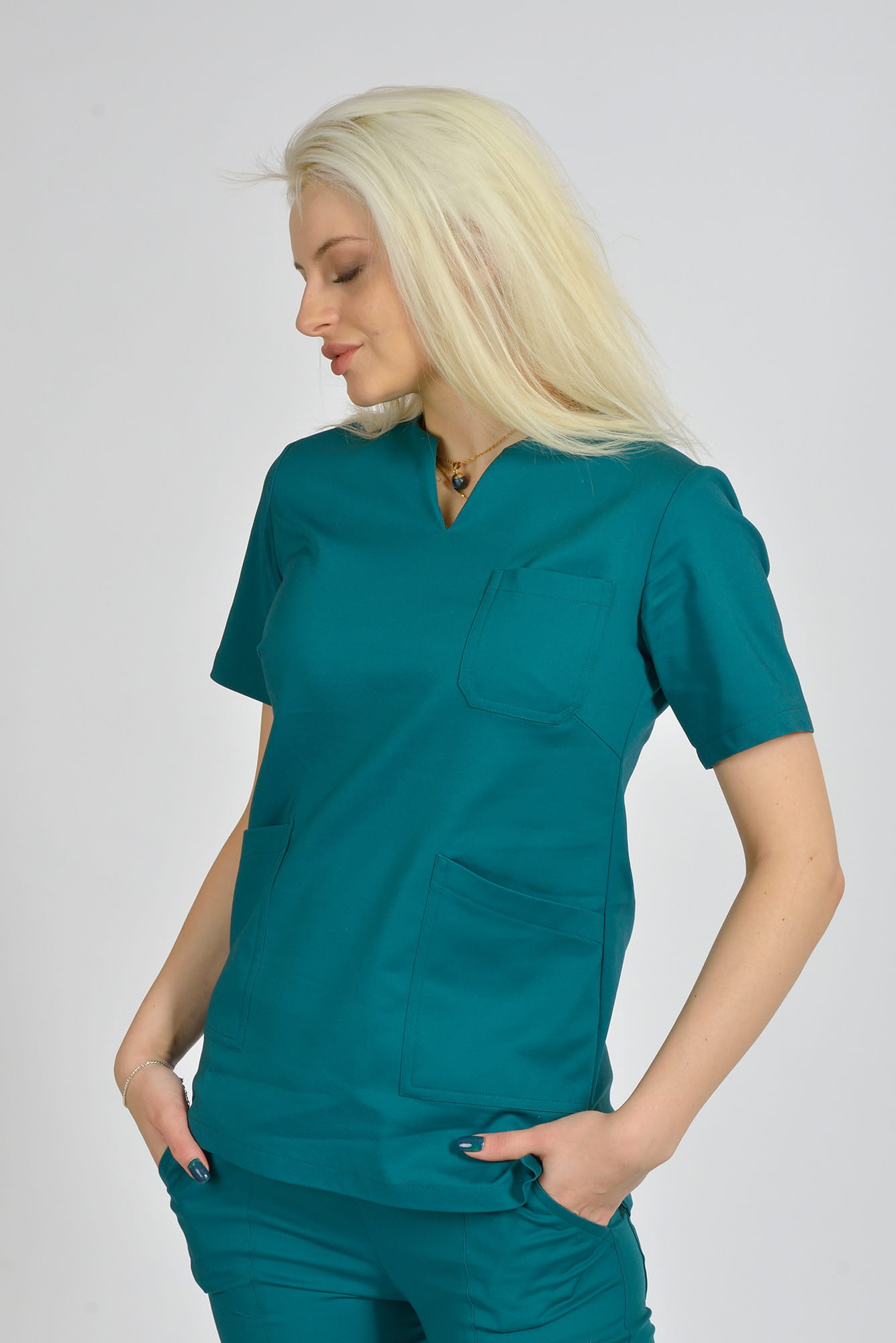 Bluzka medyczna damska Premium Scrubs V-Neck Sea/ Morska