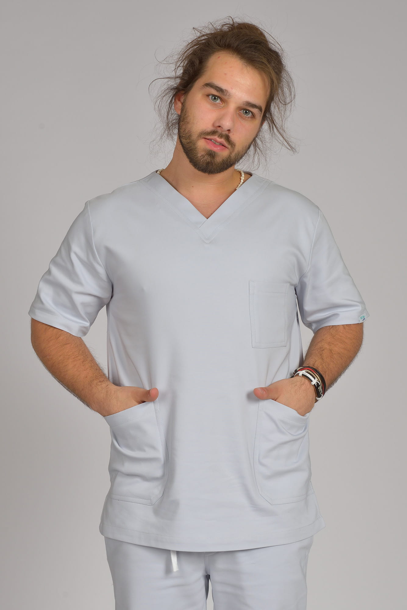 Bluzka medyczna męska  Premium Scrubs Premium Warm Gray/ Jasnoszara