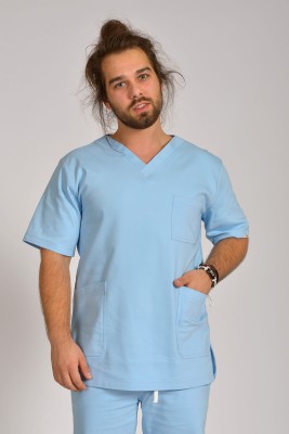 Bluzka medyczna męska Premium Scrubs Premium Baby Blue/ Jasnoniebieska