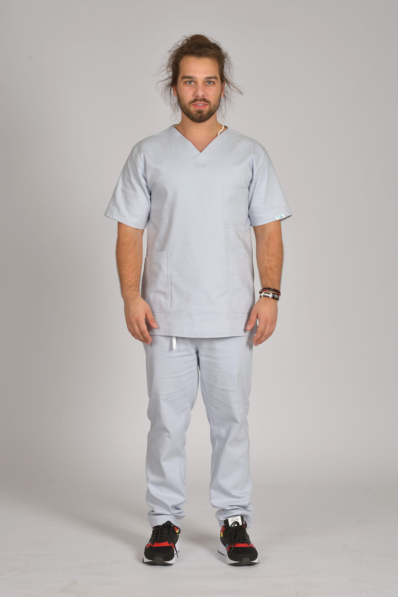 Spodnie medyczne męskie zwężane Premium Scrubs Warm Gray/ Jasnoszare