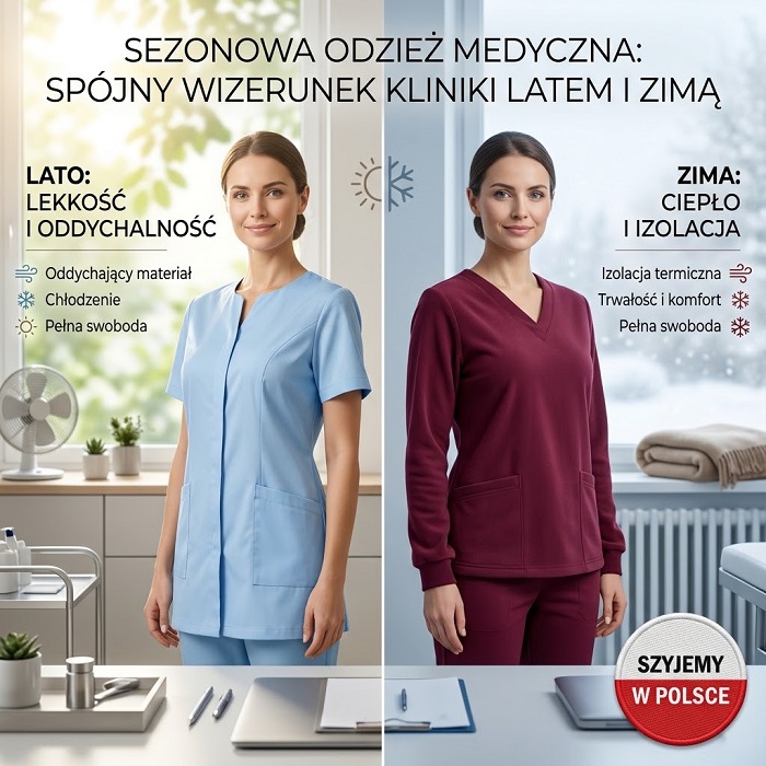 Sezonowa odzież medyczna: spójny wizerunek kliniki latem i zimą